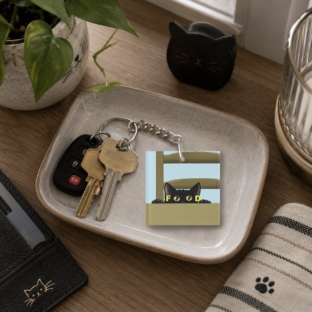 Porte-clefs Nourriture pour chat noir humour drôle chat affamé (Créateur téléchargé)