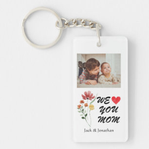 Porte-clefs Nous t'aimons Maman Fleur sauvage Coeur Photo