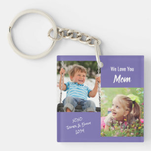 Porte-clefs Nous t'aimons Maman Photos personnalisées Violet