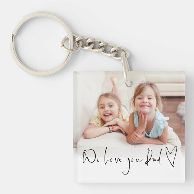 Porte-clefs Nous Vous Aimons Papa Script Nom Photo Overlay (Devant)