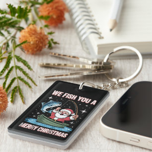 Porte-clefs Nous vous pêchons un joyeux Noël pêcheur Père Noël