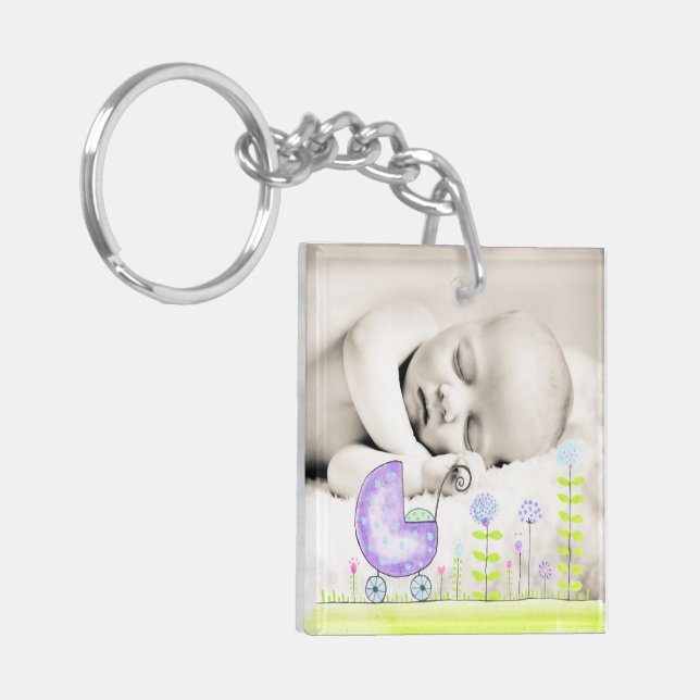 Porte-clefs Nouveau bébé Ajouter votre propre photo double fac (Devant gauche)