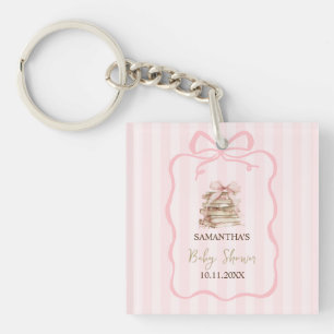 Porte-clefs Nouveau chapitre Baby Shower ruban rose rayé