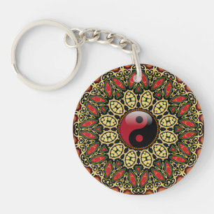 Porte-clefs Nouvel âge Yin Yang Batik Fleur géométrique Nouvel