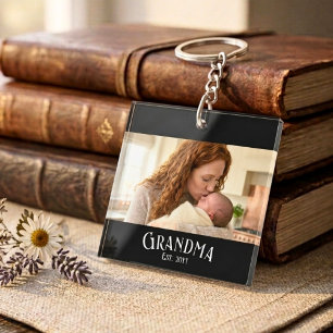 Porte-clefs Nouvelle grand-mère Nom personnalisé Année Photo é