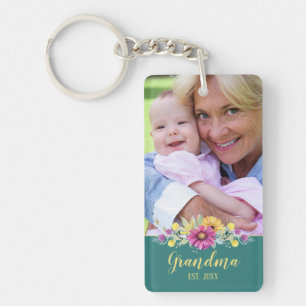Porte-clefs Nouvelle Grandma Elegant Fleurs Turquoise Turquois