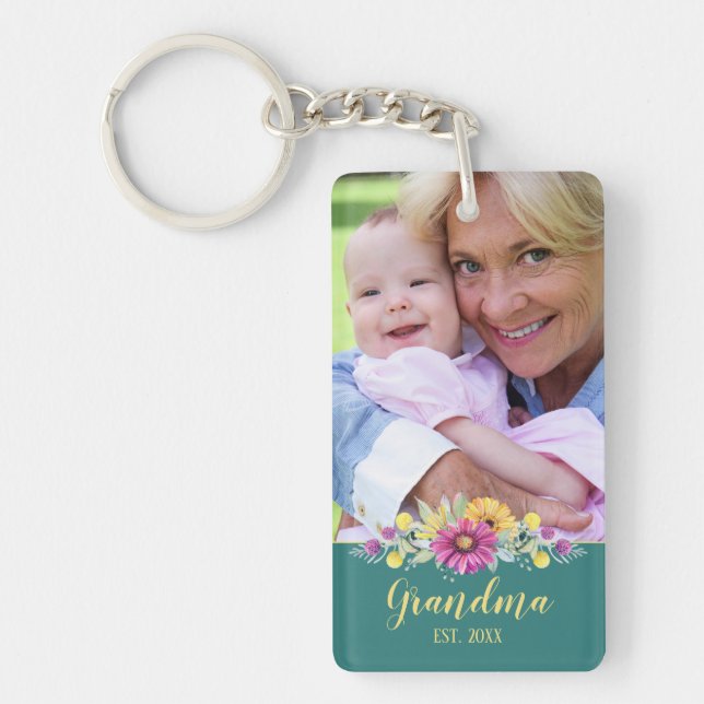 Porte-clefs Nouvelle Grandma Elegant Fleurs Turquoise Turquois (Devant)