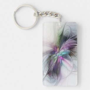 Porte-clefs Nouvelle vie, art abstrait fractal de fantaisie co