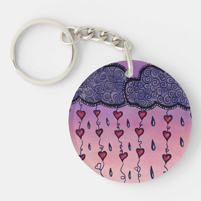 Porte-clefs Nuages, cœurs et gouttes de pluie mignons (Devant)