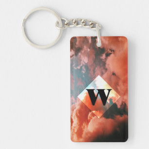 Porte-clefs Nuages roses Monogramme lettre majuscule W