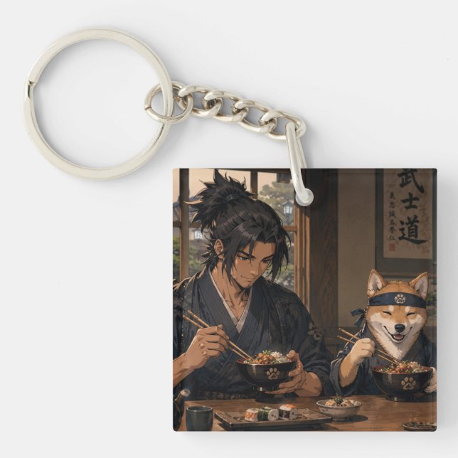 Porte-clefs Nuit de nouilles Samouraï & Akita (Devant)