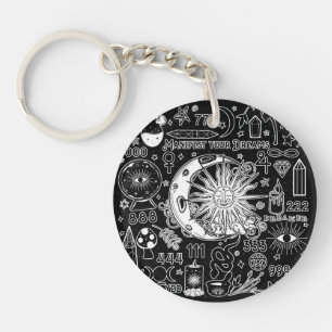 Porte-clefs Numérologie Chanceuse Magie Manifestante Noir Blan