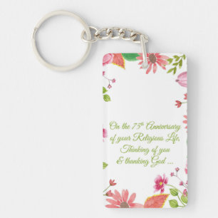 Porte-clefs Nun Religious 75e Anniversaire Fleurs aquarelles