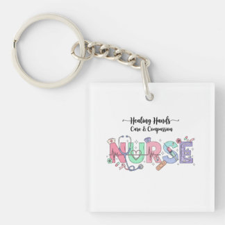 Porte-clefs Nurse Typography with Stethoscope Medical Icons 