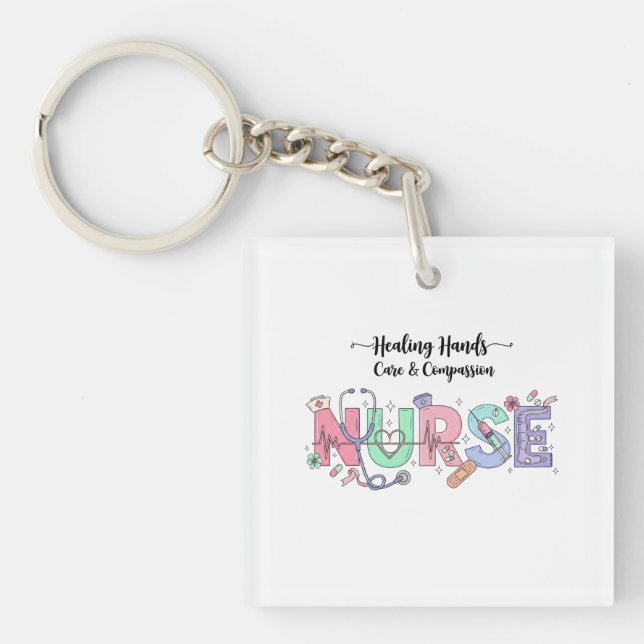 Porte-clefs Nurse Typography with Stethoscope Medical Icons  (Devant)