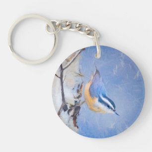 Porte-clefs Nuthatch à poitrine rouge Peinture d'art original
