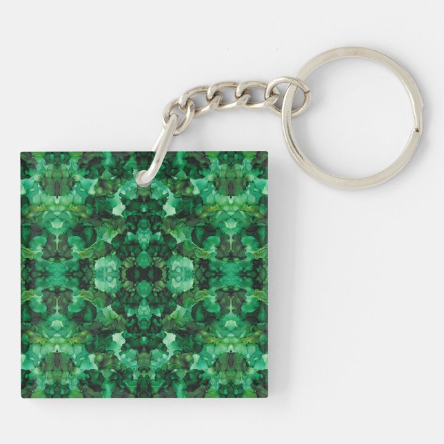Porte-clefs Oasis Vert Abstrait Art à l'encre d'alcool (Dos)