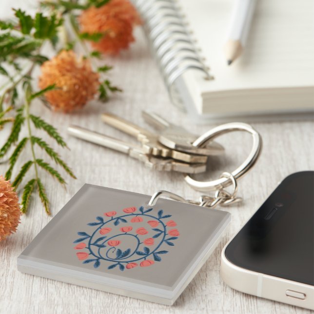 Porte-clefs objet_17_a cygne en fleurs acrylique (Devant Droit)