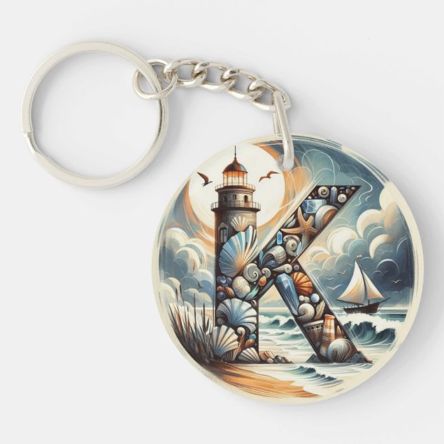 Porte-clefs Ocean Seashore Phare Voilier Monogram K (Devant)