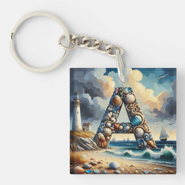 Porte-clefs Ocean Seashore Phare Voilier Monogramme A (Devant)