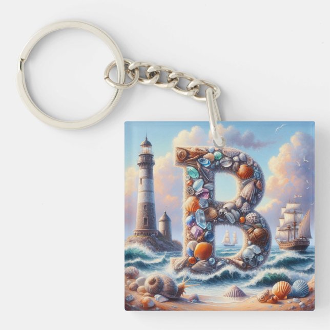 Porte-clefs Ocean Seashore Phare Voilier Monogramme B (Devant)