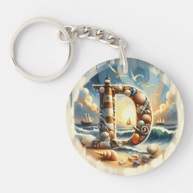 Porte-clefs Ocean Seashore Phare Voilier Monogramme D (Devant)