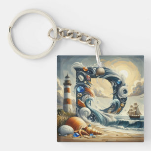 Porte-clefs Ocean Seashore Phare Voilier Monogramme D