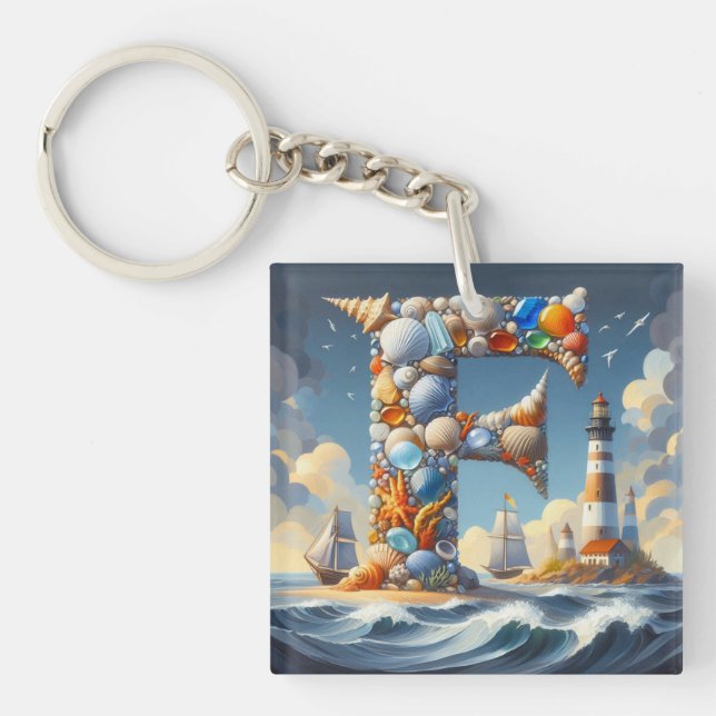 Porte-clefs Ocean Seashore Phare Voilier Monogramme F (Devant)
