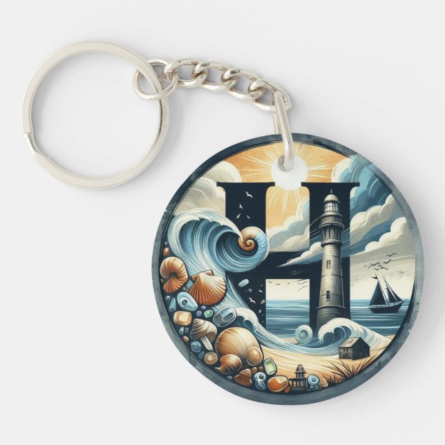 Porte-clefs Ocean Seashore Phare Voilier Monogramme H (Devant)