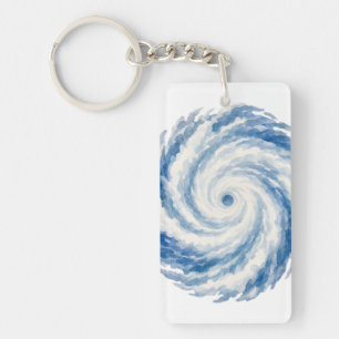 Porte-clefs Océan Tourbillon Tempête Aquarelle Bleue – Abstrai