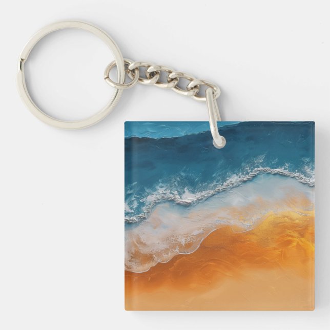 Porte-clefs Ocean Waves & Golden Sand - Plage Art Cadeau Côtie (Devant)