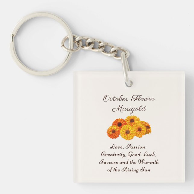 Porte-clefs Octobre Mois de naissance Fleur Marigold Elegant (Devant)