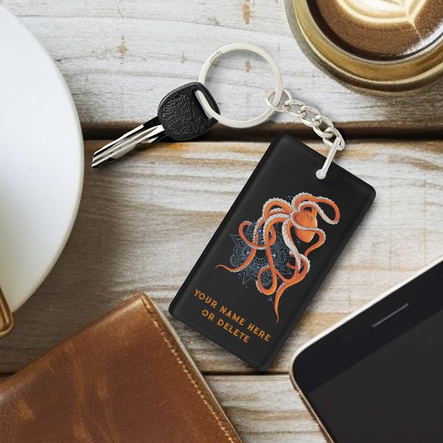 Porte-clefs Octopus Orange Mandala bleu (Créateur téléchargé)