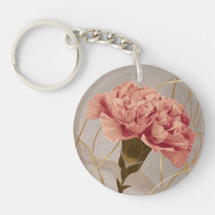 Porte-clefs Œillet Rose Pâle Floral Or