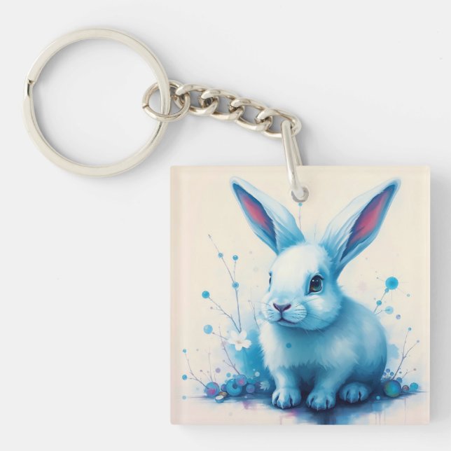 Porte-clefs Oeuvre d'aquarelle de lapin bleu (Devant)