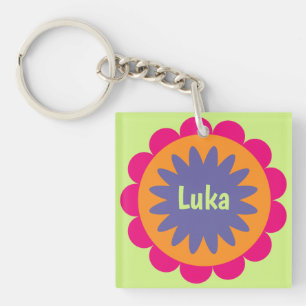 Porte-clefs Œuvre d'art à motif botanique rétro groovy