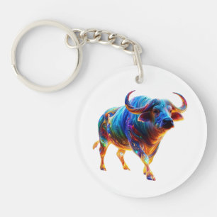 Porte-clefs Œuvre d'art buffle arc-en-ciel néon