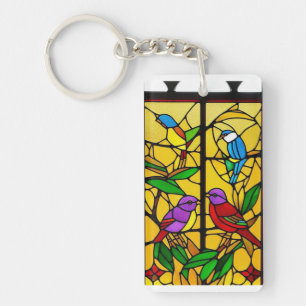 Porte-clefs Œuvre d'art en verre coloré avec des oiseaux