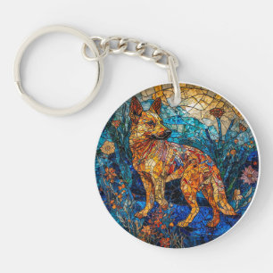 Porte-clefs Œuvre d'art en verre coloré de chien Kai Ken
