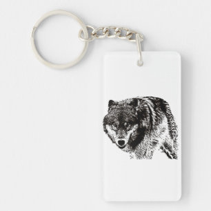 Porte-clefs Oeuvre d'art noir et blanc Wild Wolf