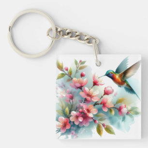 Porte-clefs OEuvre florale/printanière de colibri