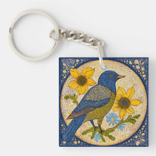Porte-clefs 🌻 Oiseau avec tournesols Cadeau de nature Amoureu