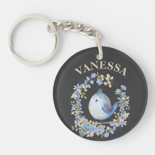 Porte-clefs Oiseau bleu dans la couronne fleurie porte - clé p
