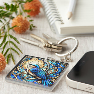Porte-clefs Oiseau bleu éthérée perché sur la fenêtre
