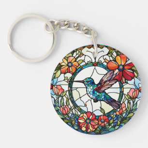 Porte-clefs Oiseau de colibri Faux en verre tendu
