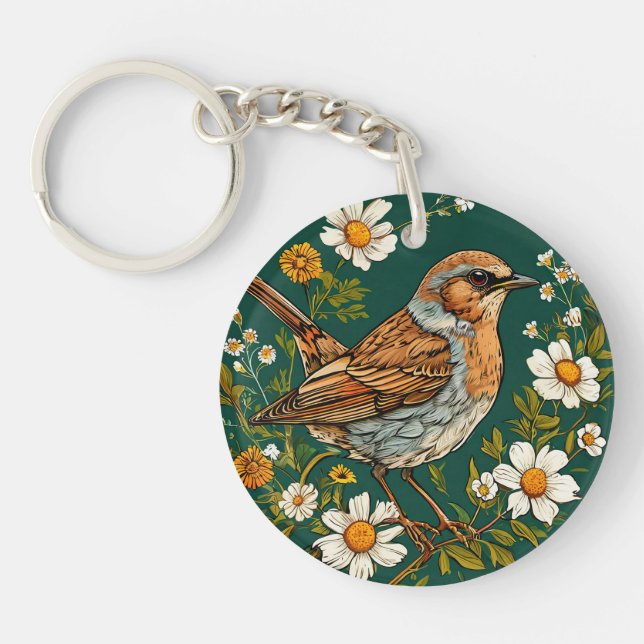 Porte-clefs 🕊️ Oiseau Floral Nature Style Calme (Devant)