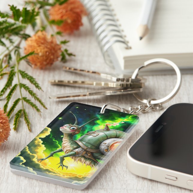 Porte-clefs Oiseau-limace Steampunk Cosmique – Créature de Rêv (Devant droit)