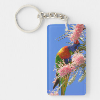 Porte-clefs Oiseau Loriquet Arc-en-Ciel Coloré Mangeant du Nec