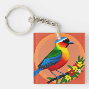 Porte-clefs 🌸 Oiseau parmi les fleurs, design inspiré de la n