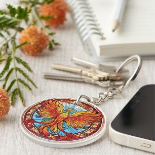 Porte-clefs Oiseau Phoenix Bleu Orange Fiery